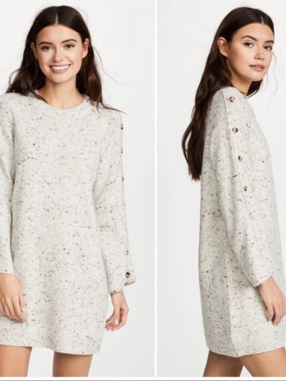Madewell Donegal Button Sleeve Wool Bend Sweater Dress Speckled Gray